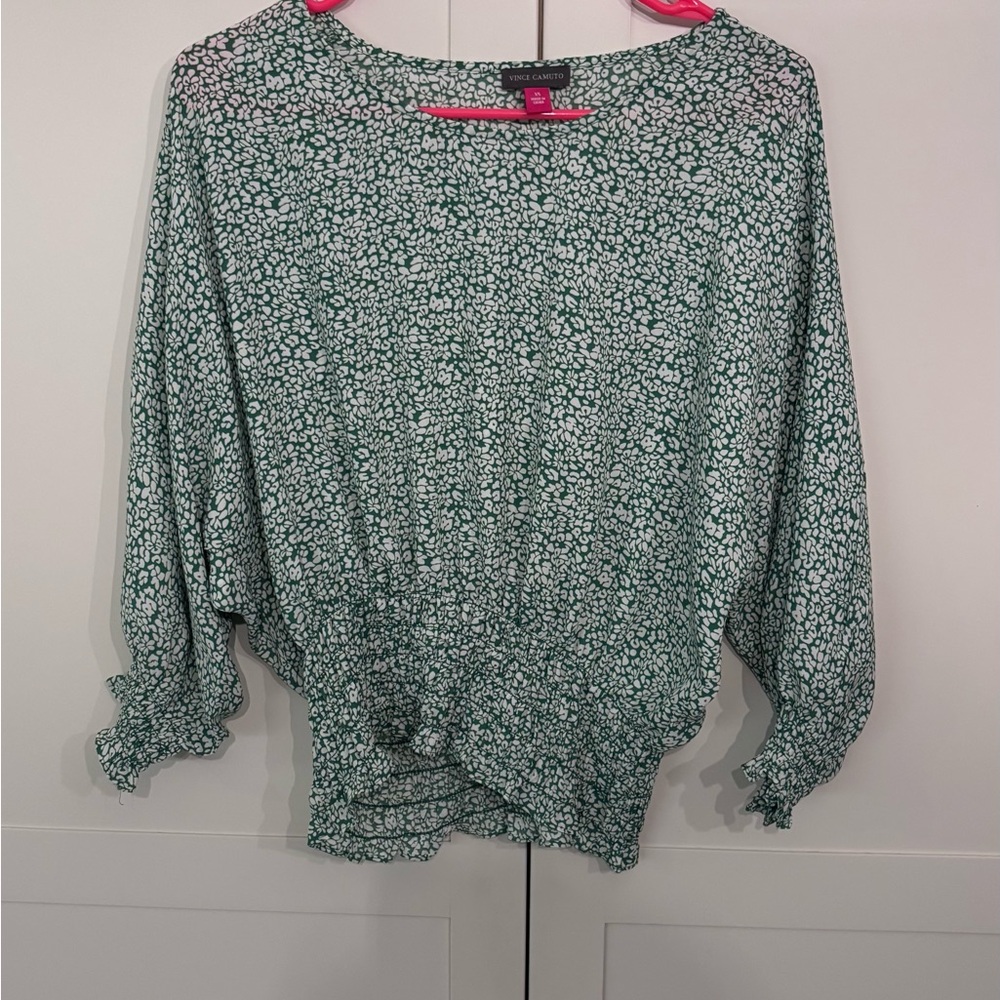 Vince Camuto Green and White Floral Blouse